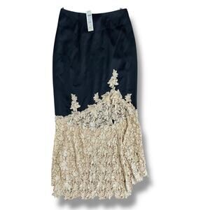 Caché Black Silk Skirt Gold Lace Overlay Y2K Cocktail Whimsigoth Size 4 NWT